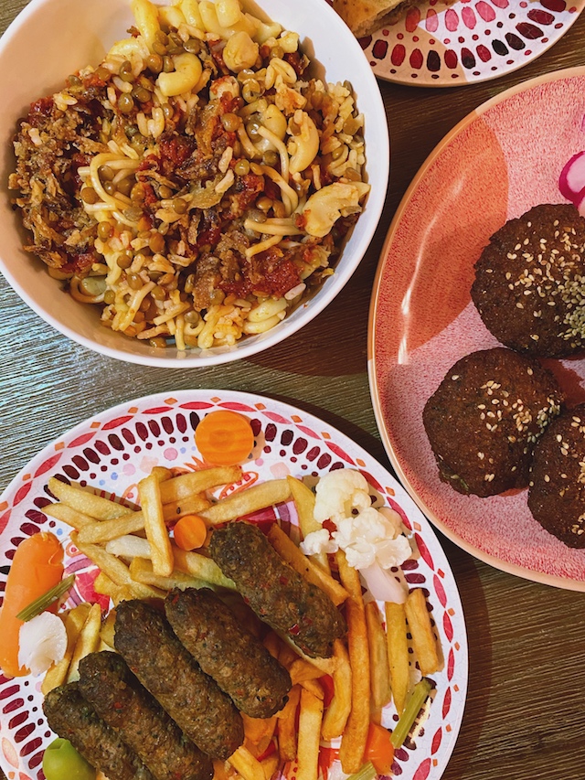 kushari, falafel, and kofta, egyptian food